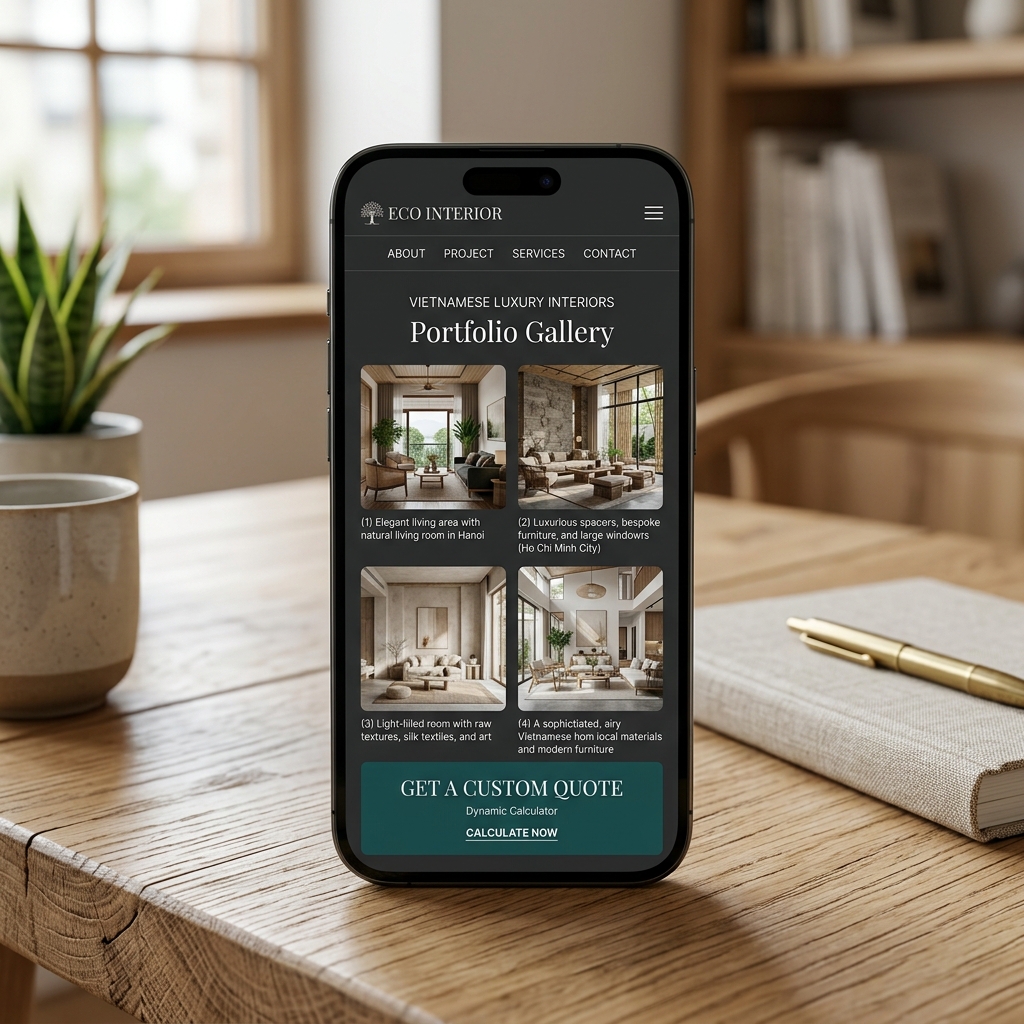Thiết Kế Web Công Ty Kiến Trúc Cao Cấp, Chuẩn SEO - Giao diện di động (Mobile Mockup)